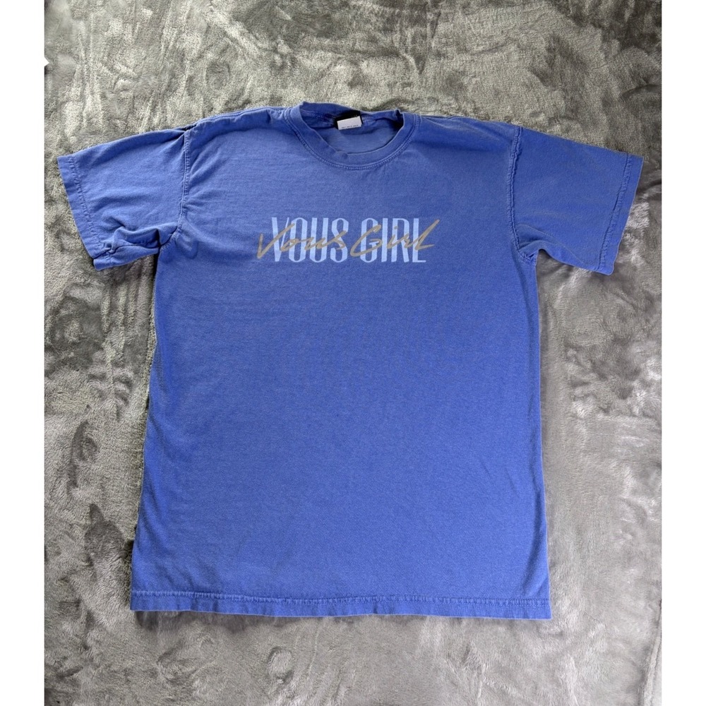 Vous Girl Womens M Blue T-Shirt Double Needle Stitching Church Sz M